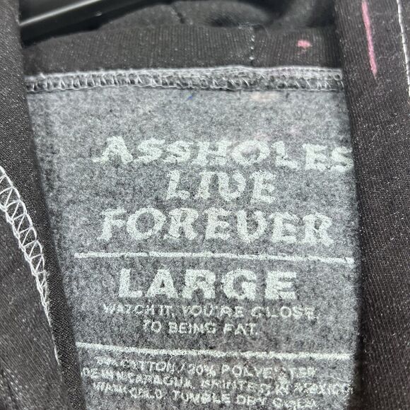 A**holes Live Forever Sweater Mens Large Black Multicolored Print Hoodie Casual - Picture 10 of 11